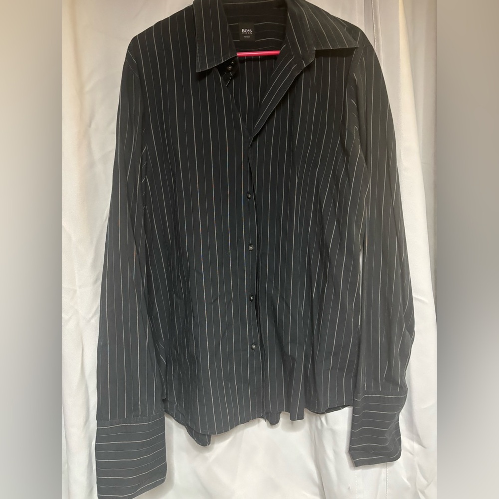 Boss Charcoal Striped Casual Shirt